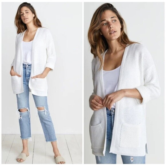 Marine Layer Catalina Knit Open Cardigan Womens Size Medium In White Pockets - Picture 1 of 12